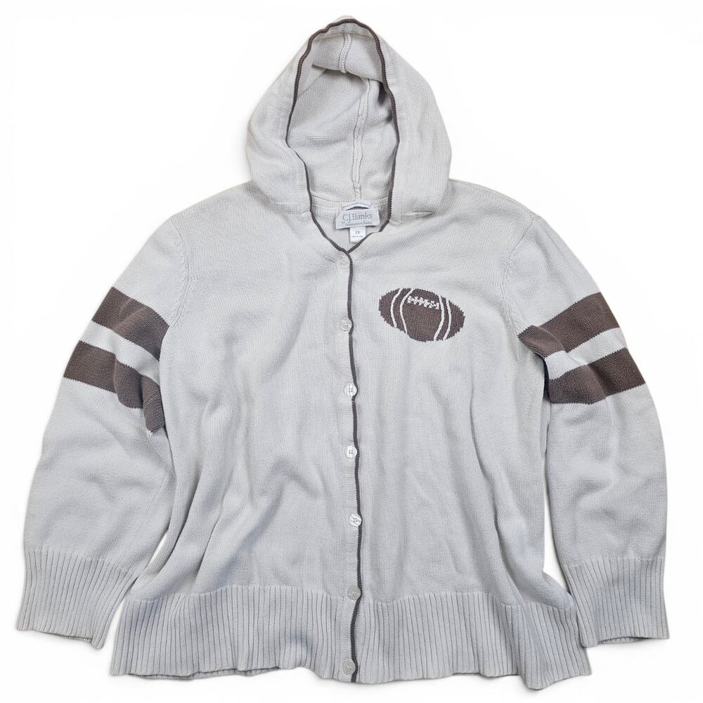 CJ BANKS Hand Embroidered Football Cardigan Women's 2XL Hooded Gameday Casual